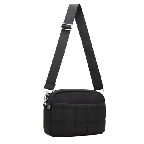 E-Tree Small Crossbody Bag for Women, Puffer Cross Body Purse, Nylon Quilted Shoulder Handbag with Multiple Pocket Black