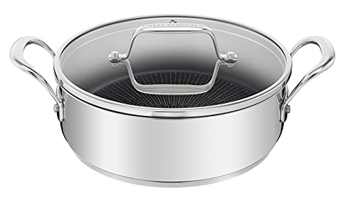 Tefal Pierre Gagnaire Sauteuse 2 anses acier inoxydable revêtu 26 cm, Base de diffusion de chaleur, Fabriqué en France, Poignées rivetées, Couvercle verre, Elégance, Tous feux dont induction H8217123