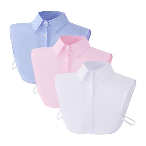 hoyuwak 3 Pcs Fake Collar Detachable Dickey Collar Faux False Collar Half False Shirt Collars Tops for Women Graduation Daily White, Pink, Blue