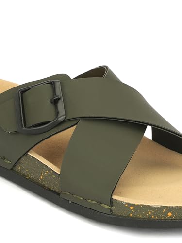 Image of Men Cross Strap Buckle Slippers | Casual Sandals for Men | Comfortable Footwear | Stylish Slip-On Sandals | Anti-Slip Rubber Sole