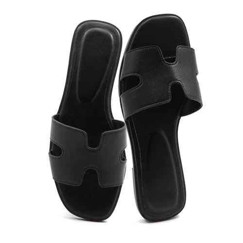 Image of Women's Flat Sandals.Flat Sandals with Unique Design, PU Leather Handcrafted Slippers,Versatile for Vacation, Home, Casual Wear, Gift