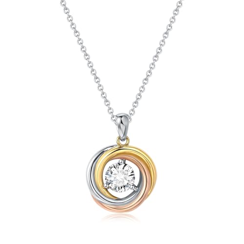 G&GEMSJEW Moissanite Tricolor Interlocking Circle Necklace for Women | 18K Gold Plated Dainty Pendant | Hypoallergenic, Non-Tarnish, Adjustable 18+2” Chain Gift for Wife, Girlfriend, Sister, Mom