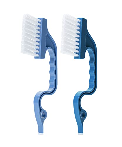 Slick- Window Track Cleaning Brush, 2 Pack, Blue Ergonomic Handle, Built-in Scraper, Multipurpose, Window Track Cleaning Tools