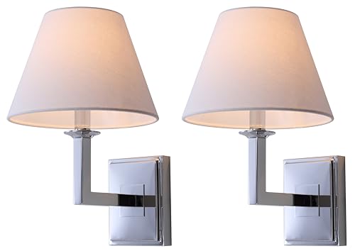 Image of SAFAVIEH Lighting Collection Pauline Modern Contemporary Chrome Bedroom Bathroom Vanity Hallway Foyer Living Room Wall Sconce Set of 2 (LED Bulbs Included)