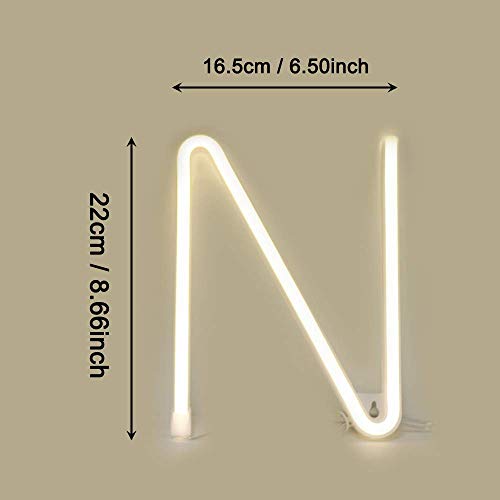 Image of ENUOLI Warm White Letter Neon Sign Words Neon Lights LED Alphabet Neon(N) | Art Lights Battery /USB Operated Neon Wall Decor Light up Words for Wedding Birthday Party Christmas Home Bar Decoration