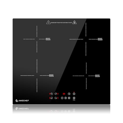 AMZCHEF Induktionskochfeld 60cm, 4 Platten Induktionskochfeld | Einbau Induktionskochplatte | Boost-Funktion | 9 Leistungsstufen | Sicherheitsschloss | Touch-Bedienung | Zeitschaltuhr | 7200W