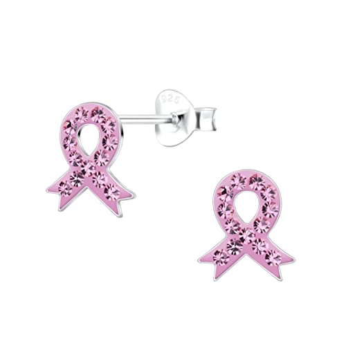 925 Sterling Silver Pink Crystals Breast Cancer Ribbon or Your Choice Colors Stud Earrings