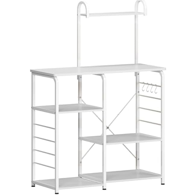 DlandHome Microwave Stand Kitchen Cart, Microwave Cart Stand 35.4 inches, Kitchen Utility Storage 3-Tierx4-Tier for Baker and Rack and Spice Rack Organizer Workstation Shelf,White-n0VHUrvc