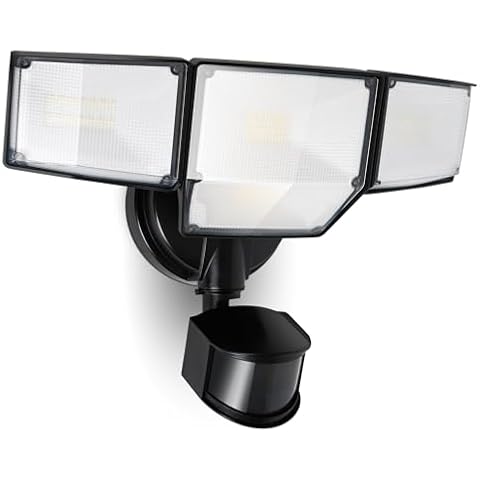 LUTEC 80W 9000LM LED Security Lights Motion Sensor Outdoor Lights, 4 Head LED Flood Lights Outdoor 5000K Daylight, IP65 Waterproof, Motion Detected Lights for Outside, House, Garage, Yard (Black) Cover
