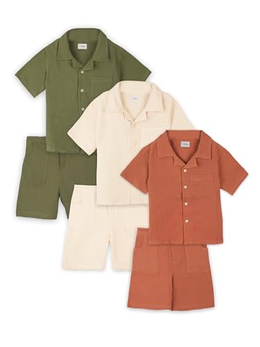 Image of Kidbea Organic Cotton Shirt & Pant Co-ord Set for Kids | Elegant & Comfortable Summer Wear | Stylish Half Sleeve Shirt with Bow & Comfy Shorts