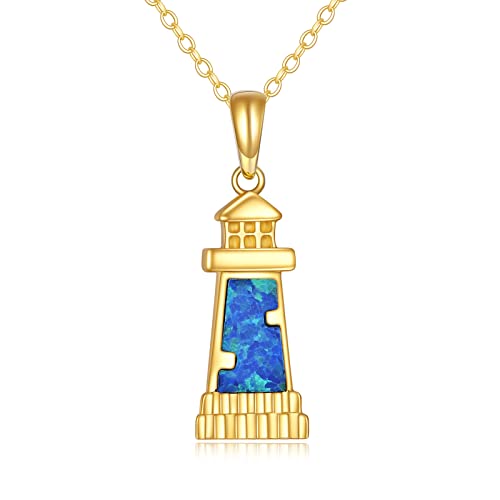 ELFRONT Lighthouse Necklace for Women 14k Gold Lighthouse Pendant Necklace Birthday Jewelry Gift for Girlfriend Lover
