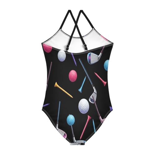 Girls Swimming Suits Beach Swimwear 3-10 Y with Adjustable Shoulder Strap, Colorful Golf Clubs Black2