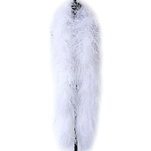 QUALITY COTTON HOUSE 4/6/10 Plis 2 mètres Plumes d'autruche Naturelles Boa Plumas for Costume fête Mariage décoration Plume Accessoire (Color : White, Size...