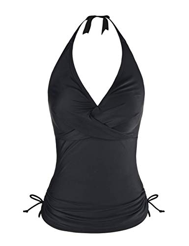 Hilor Women's Plunging V Neck Halter Swim Tops Front Twist Swimwear Shirred Tankini Top3