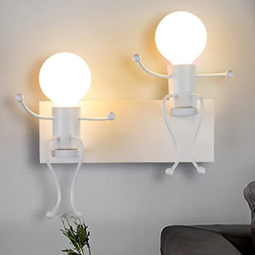 Chao Zan Creativo Dibujos Animados LED Lámparas de Pared Dormitorio Niños Escalonado Gente Pequeña Luces de Pared Sala Moderno Apliques Iluminación Decoración Metal Lámparas de Noche E27 (Blanco)