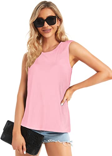 Summer Sleeveless Tops For Women Tank T Shirts Casual Loose Tunic Blouses(Solid Pink,L) #TOP1