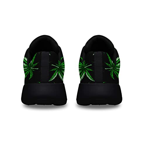 Marijuana Print Pot Leaf Weed Shoes - Men Women Lightweight Breathable Cannabis Running Sneakers, Sport Athletic Tennis Shoes, Stoner Gift Black Size 10.54