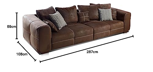 Cavadore Big Sofa Mavericco / Große Polster Couch mit Mikrofaser-Bezug Lederoptik / Inklusive Rückenkissen und Zierkissen in / Maße: 287 x 69 x 108 cm (BxHxT) / Farbe: Antik Braun