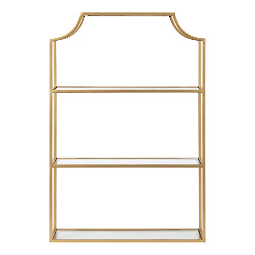 Image of Kate and Laurel Ciel Glam 3-Tier Scalloped Wall Shelf, 20 x 30, Gold, Modern Shelving with Glass Tiers