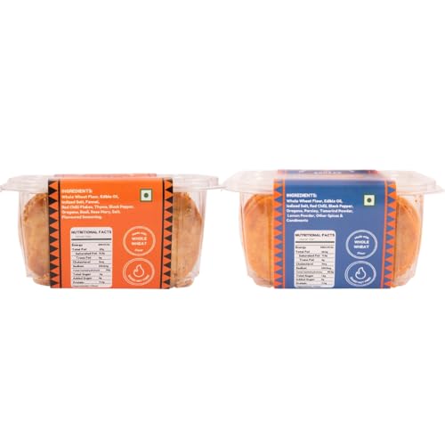 Image of Pizza & Cheese Mini Khakhra Combo Pack Of 2 by THE ACHAAR LIBRARY | Whole Wheat Crisps | Bite-Sized | (180 grams each, Pack of 2)