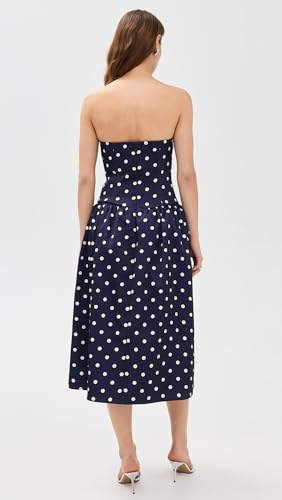 Women's Navy Polka Dot Satin Midi Dress3