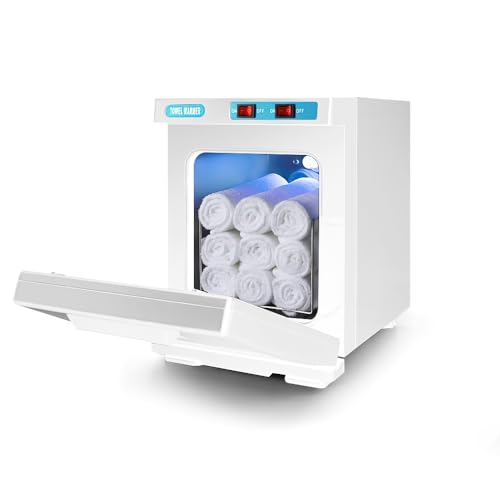 EagerMinds Calentador de toallas, 10/23L UV toalla desinfectante, toalla caliente esterilizador gabinete, toallas de calefacción de 360°, 176°F calentador profesional para belleza, salón, spa (blanco)