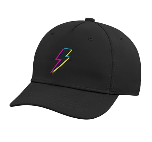 Retro Bolt of Lightning Adjustable Printed Baseball Hat, Black
