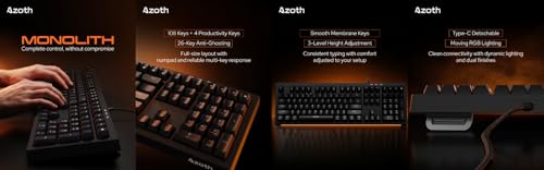 Image of AZOTH Monolith Black 108 Keys Gaming Membrane Keyboard, RGB Backlit with 15 Modes, Type C Wired, Double Injection Keycaps, Full Size Layout, 26-Key Anti-Ghosting, Braided USB Cable for PC Laptop