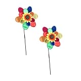 NOLITOY 2 Stück Teiliges Sonnenblumen Windrädchen aus Robustem Kunststoff Bunte Gartendeko und Kinderspielzeug für Draußen als Windbewegliche Deko für Garten und Terrasse
