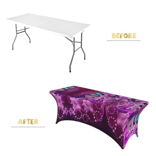 Housse de table extensible violette papillons 1m80 EdWal - 5
