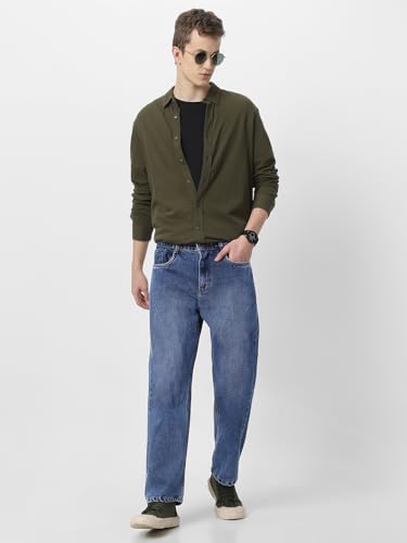 Image of Neostreak Men's Loose Baggy Fit Heavy Washed Jeans Non-Stretchable
