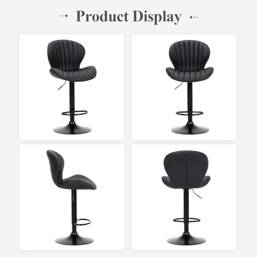 COLAMY Modern Swivel Bar Stools Faux Leather Padded Height Adjustable High Back Bar Stools for Bar Island Dining Room Kitchen Dining Room Set of 4 Black