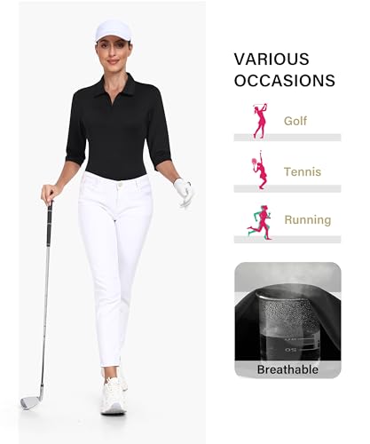 MoFiz 3/4 Short Sleeve Golf Shirt for Women Quick Dry Quarter Zip Athletic Polo Shirts Lightweight Workout Casual Tops4