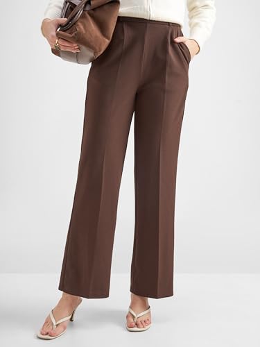 Image of Tokyo Talkies Wide Leg Relaxed fit Korean Pants |Ultra Soft|High Rise Pleated Trousers |Workwear|Formal All Day wear