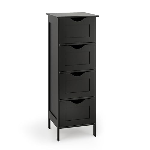 VINGLI Black Bathroom Storage Cabinet with 4 Drawers, Slim Freestanding