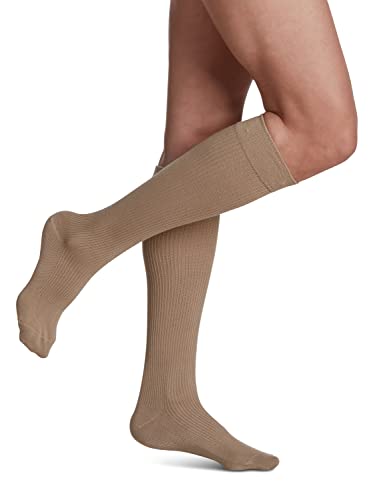 SIGVARIS Women's Casual Cotton 146 - Calf High Medical Compression Socks - 15-20mmHg - B (Medium) - Khaki