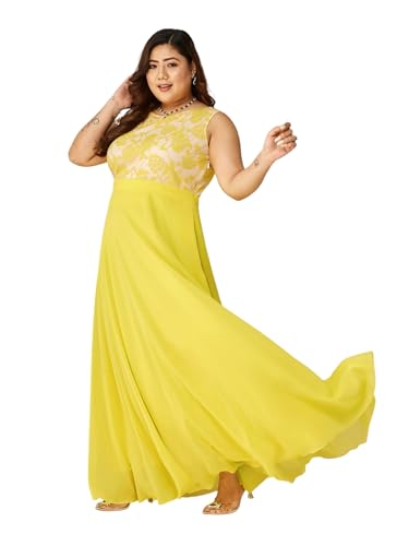 Image of Miss Chase A+ Women's Round Neck Sleeveless Georgette Floral Lace Fit & Flare Maxi Dress