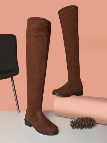 Image of XE Looks Women's Over-the-Knee Long Boots | Stylish Suede Finish with Tie-Up Detail | Comfortable Block Sole Winter Footwear for Girls and Women