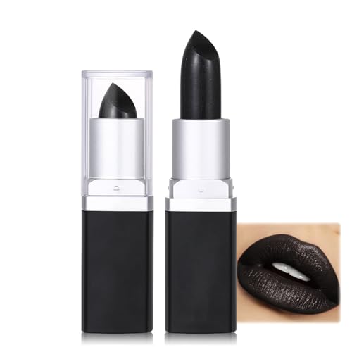 Lápiz labial negro Shimmer con sexto beso, pintalabios de larga duración con purpurina, resistente al agua, maquillaje de labios con color intenso, fiesta de maquillaje retro, Masquerade Halloween