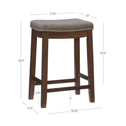 Butaco Linon Claridge gris con asiento acolchado tejido en lino y estructura de madera en tono marrón rústico miniatura 3