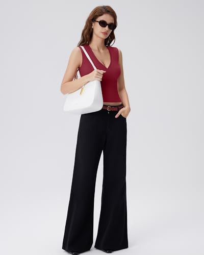 Image of SUUKSESS Women Built in Bra V Neck Tank Tops Double Lined Summer Going Out Camisole Tops