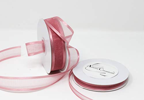 AmoreCreations 3/8 Inch x 25yds Organza Ribbon with Satin Trim for Wedding Baby Shower Gifts DIY Bows Craft Dancer Wands and More - Colors Guaranteed by AmoreCreations (Dusty Rose)