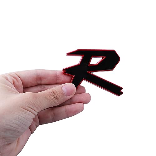 Image of 1pc R Metal Emblem Car Trunk Rear Fender Emblem 3D Metal Badge Universal Car Emblem Logo,Car Side Fender Rear Trunk Emblem (Black-red)