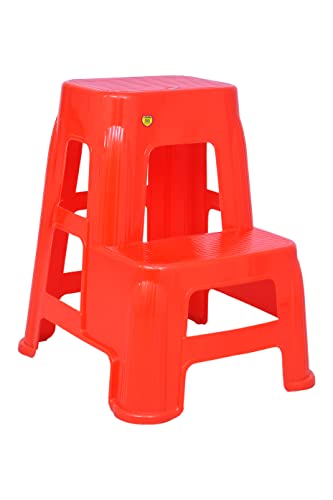 Image of Prima Plastic Durable Moulded Plastic Step Stool Non-Slip for Home & Garden with high Load Capacity. (Set of 1, Red)