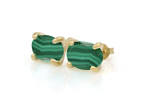 Boucles d'oreilles artisanales or et malachite vibrante anémone faites main