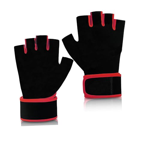 TRUE INDIAN Gym Gloves for Men & Women with Wrist Support Accessories for Weightlifting, Training, Exercise, Cycling Gloves, Bike Sports Gloves- Warrior (RED)