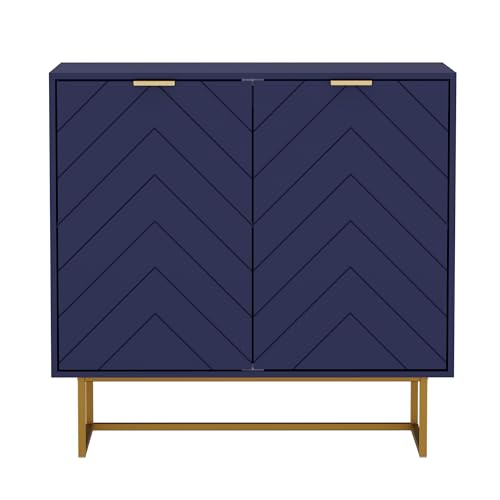 UEV Cómoda con 2 Puertas, Aparador con Patas y Estantes Ajustables, Armario de Cocina, Aparador, Armario Multiusos para Salón, Comedor, Pasillo, Dormitorio, 80 x 40 x 77,5 cm, Azul Oscuro