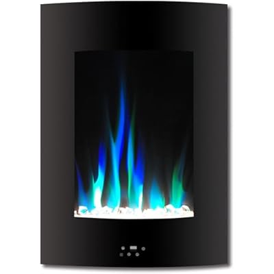 Hanover Fireside 19.5'' Vertical Wall Mounted Electric Fireplace Heater in Black with Multi-Color Flames and Crystal Rock Display, Wall Fireplace for Home, Living Room, Remote Control