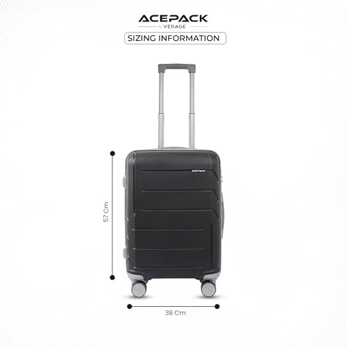 Image of ACEPACK Orion Polypropylene (PP) Cabin Suitcase 55 cm | Lightweight Hard Shell Trolley Bag with 360 Silent Spinner Wheels, Number Lock, Telescopic Handle & Corner Guards | 30-45L Carry-On Luggage