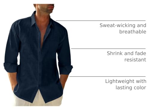 Image of JEKAOYI Mens Button Down Cotton Linen Shirts Casual Long Sleeve Beach Tops